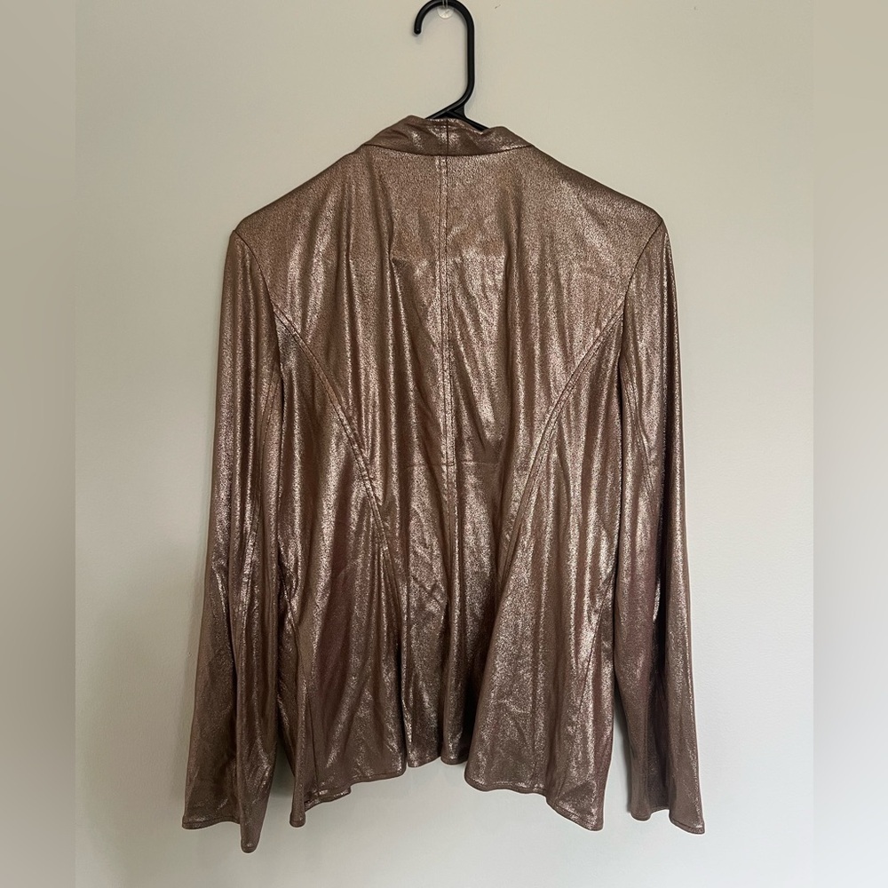 Chico’s Metallic Jacket Size 1 Bronze Shimmer Open Front Blazer Lightweight - Picture 3 of 3